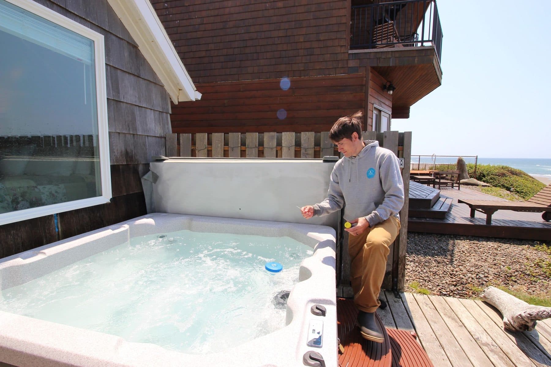 Serviced hot tub at a vacation rental property
